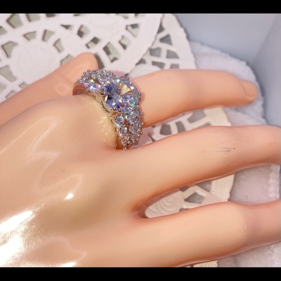 3.87ct White Sapphire Chunky Paved 925 Silver Bling Ring - Picture 2 of 10